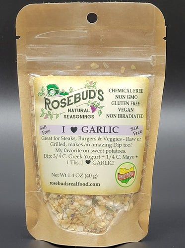 I 💜 GARLIC (I LOVE GARLIC) SALT-FREE - Great for Steaks, Burgers & Veggies - Raw or Grilled, makes an amazing Dip too! Delicious on sweet potatoes.